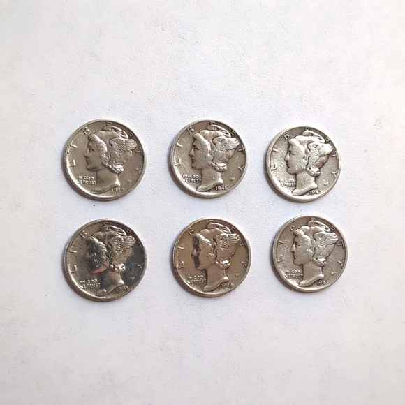 US Silver Mercury Dimes 1940-1945 - Picture 1 of 9